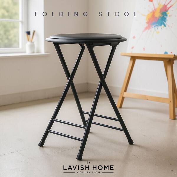 Lavish Home 24 Inch Black Metal Framed folding chair 175267FAF