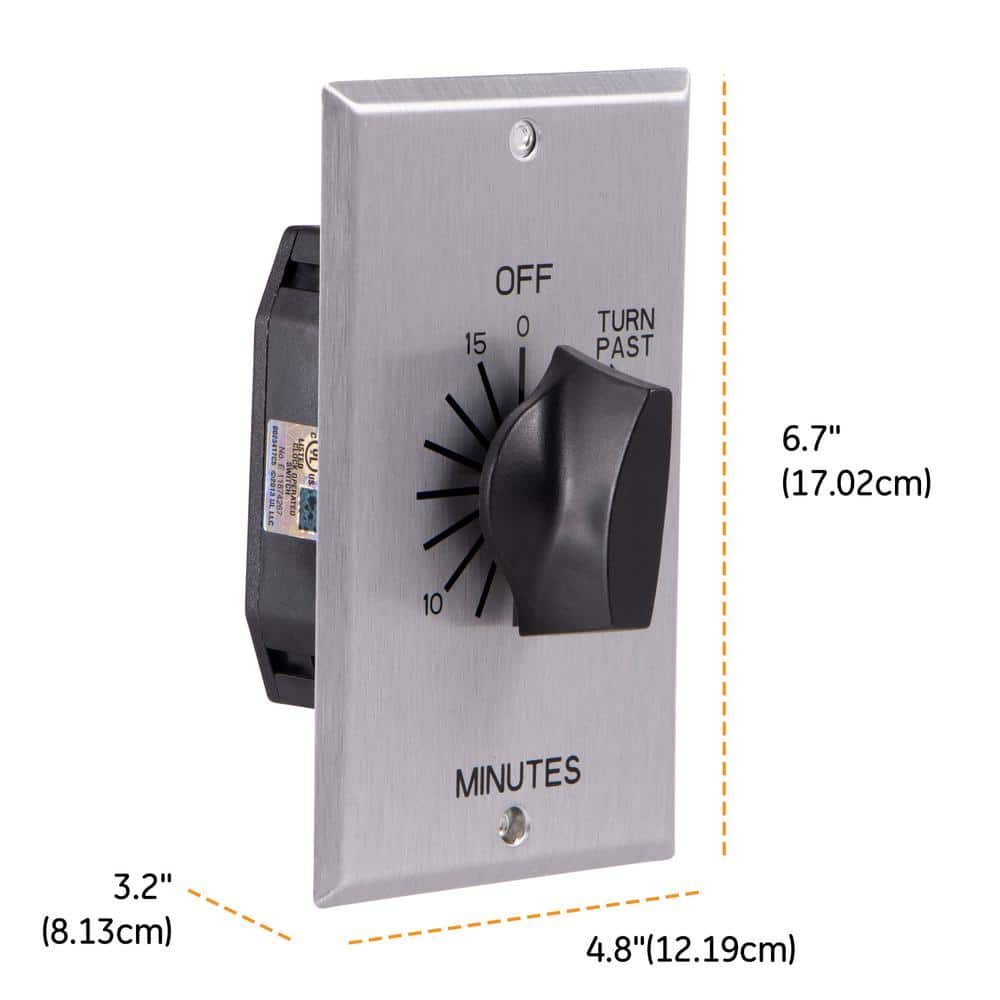 Stainless Steel 15-Minute In-Wall Countdown Timer with Black Dial