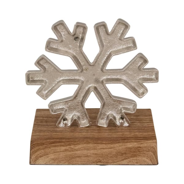 6.25 in. Silver Snowflake With Wood Finish Base Christmas Stocking Holder