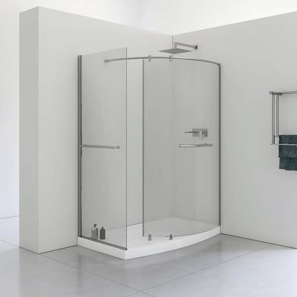 Odera 34 in. L x 60 in. W x 79.25 in. H Corner Shower Kit Pivot Framed Shower Door Corner Drain Shower Pan
