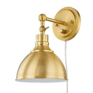 Franklin 1-light wired Sconce aged brass finished and white accent finish inside the metal shade