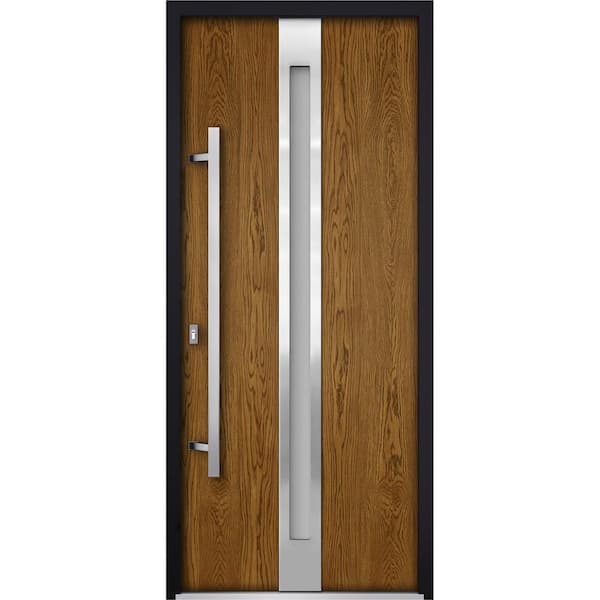 36 in. x 80 in. Right-hand/Inswing Frosted Glass Natural Oak Steel Prehung Front Door with Hardware