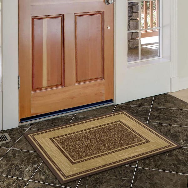 Ottohome Collection Non-Slip Rubberback Bordered Design 2x3 Indoor Entryway Mat, 2 ft. 3 in. x 3 ft., Dark Brown