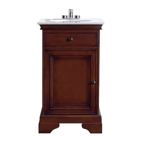 Unbranded 20 in. W x 18 in. D Vanity in Dark Brown Cherry with Marble Vanity Top in White with White Basin