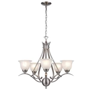 Aspen 5-Light Brushed Nickel Chandelier Light Fixture with Marbleized Glass Shades