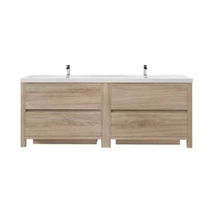 Louis 84 in. W x 20 in. D x 35 in. H Double Sink Freestanding Bath Vanity in White Oak with White Acrylic Top