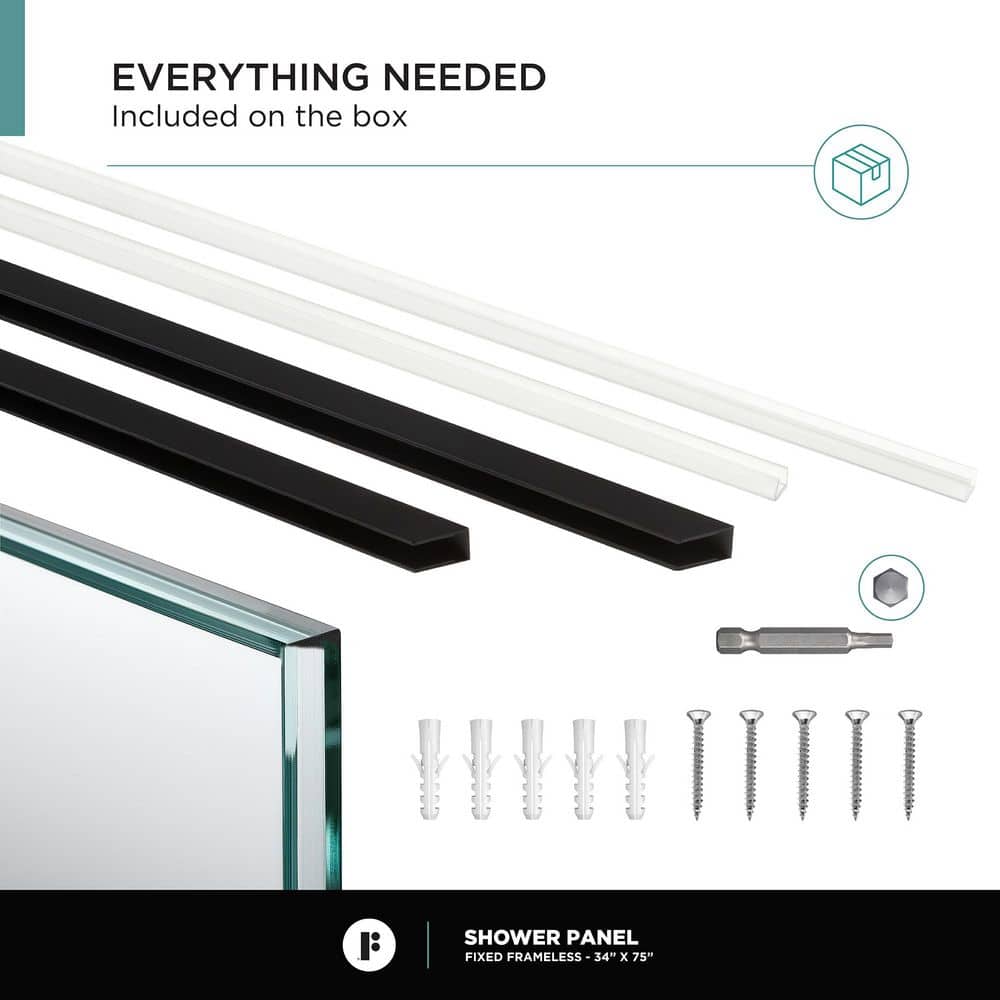 34'' W x 74.25'' H Black Frameless Tempered Glass Shower Panel