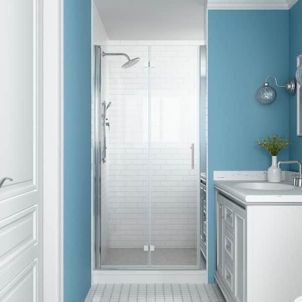 34 - 35-3/8 in. W x 72 in. H Bi-Fold Semi-Frameless Shower Door in Chrome Finish with SGCC Certified Clear Glass