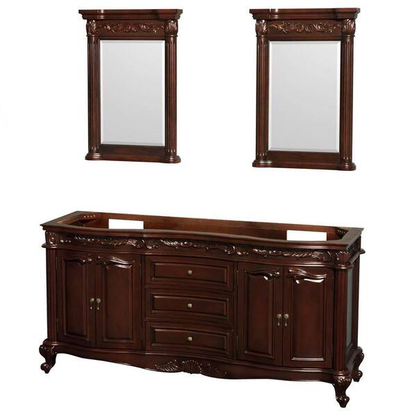 Wyndham Collection Edinburgh 72 in. Double Vanity Cabinet Only with Mirrors in Cherry