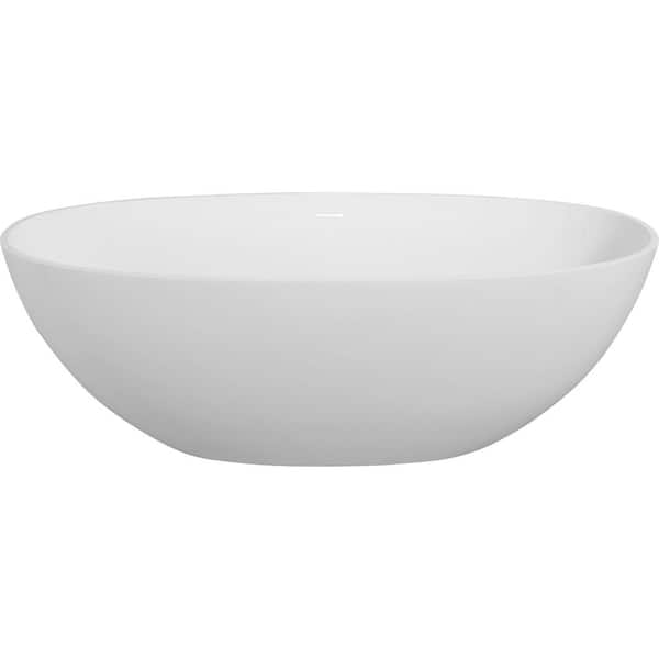 65 in. x 29.5 in. Solid Surface Stone Resin Freestanding Soaking Bathtub with Overflow and Pop-up Drain, Matte White