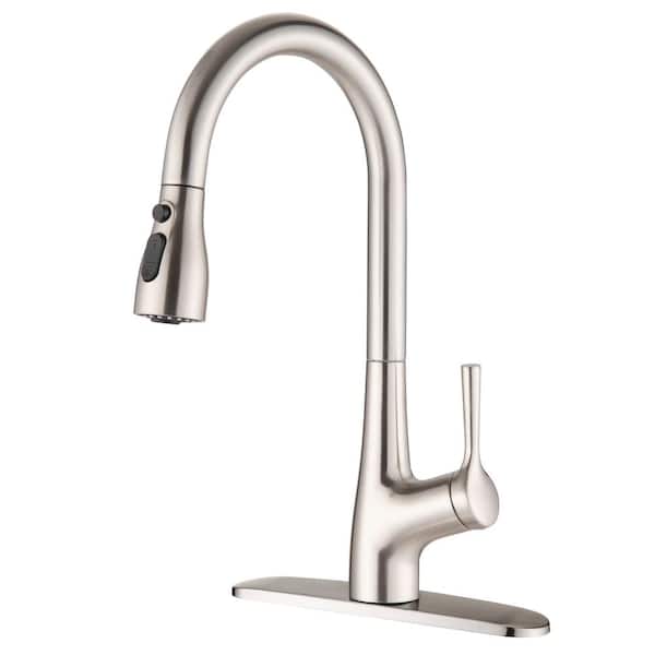 Lukvuzo Single Handle Pull Down Sprayer Kitchen Faucet with Pull Out Spray Wand High Arc High Class Brass in Brushed Nickel