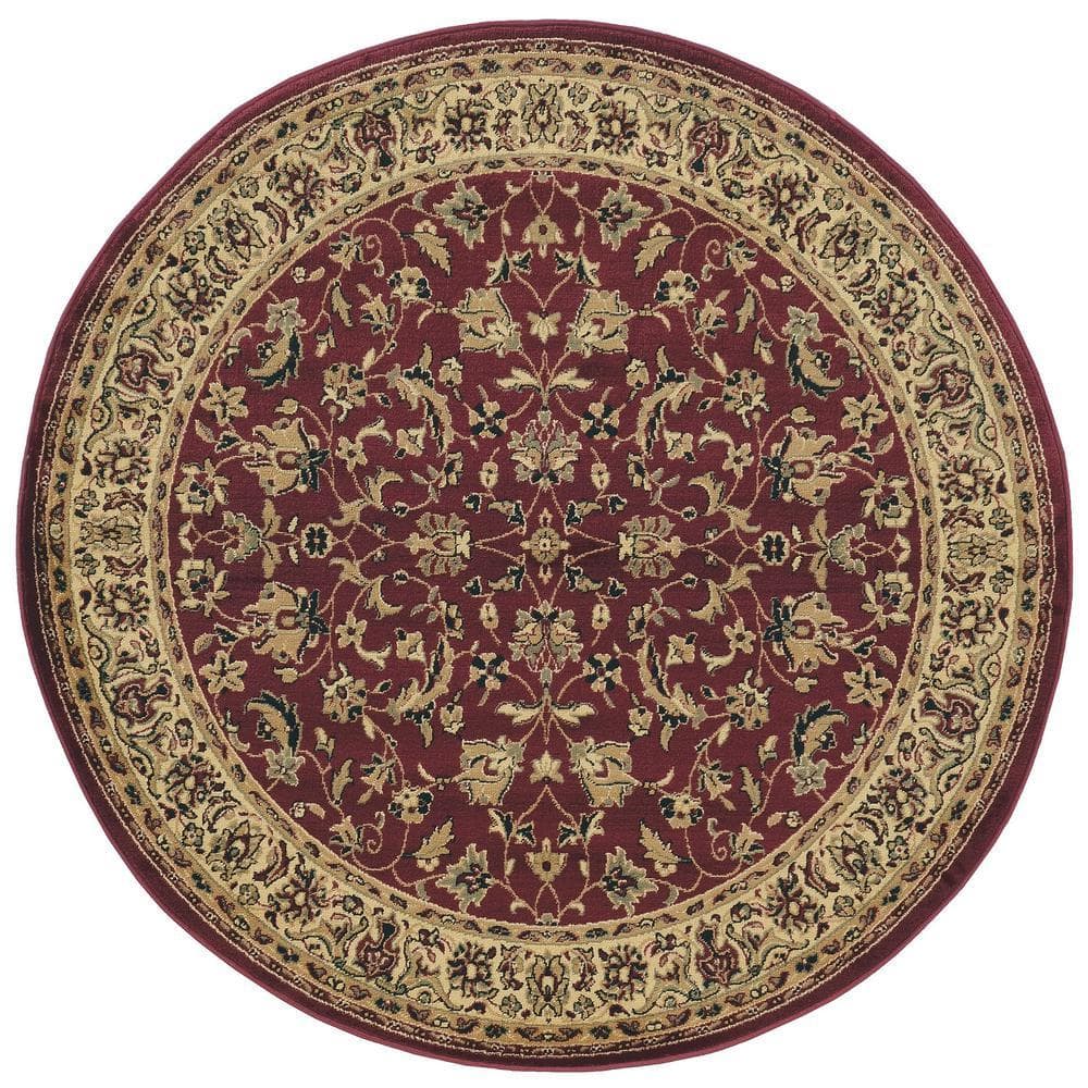 Round Maroon Rug RADICI USA Castello Burgundy 5 ft. Round Traditional Oriental Floral ...