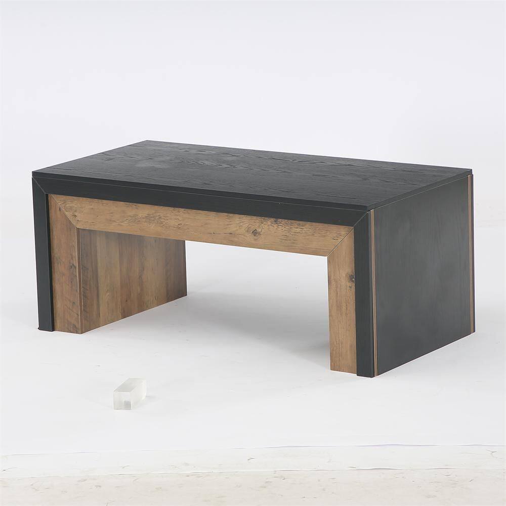 47 in. Black Rectangle Engineered Wood Coffee Table with Sturdy Base, Mid-Century Modern Center Table for Living Room