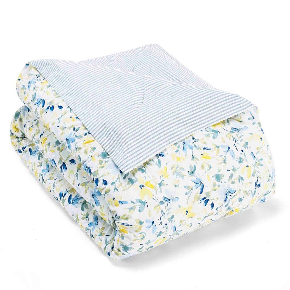 Nora Blue Floral Reversible Cotton Comforter & Sham Set