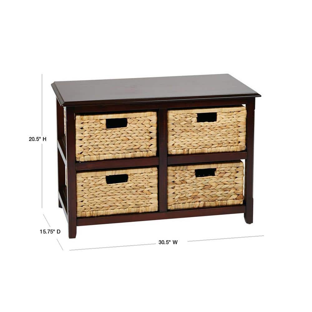 Espresso Finish 2-Tier Storage Tower with Natural Sea Grass Baskets