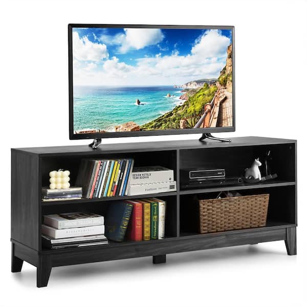 Costway 58 in. Black Modern Wood TV Stand Console Storage Entertainment Media Center Fits Up to 65 in. TV
