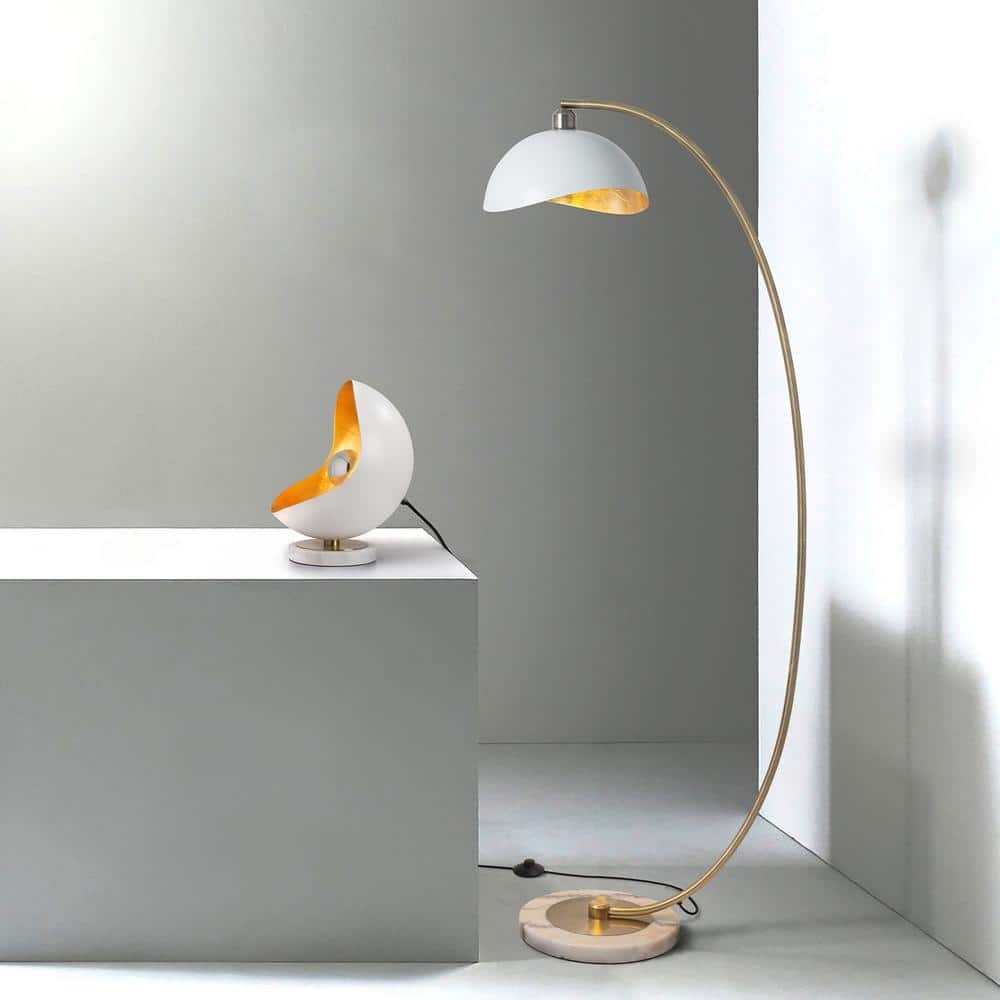 Luna Bella 88" Weathered Brass Arc Lamp with White Steel Shade