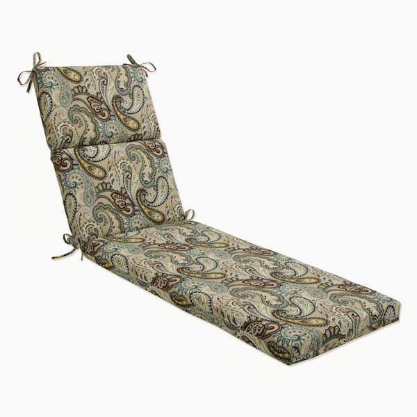Pillow Perfect Paisley 21 in. x 28.5 in. Deep Seating Outdoor Chaise Lounge Cushion in Blue/Brown Tamara Quartz