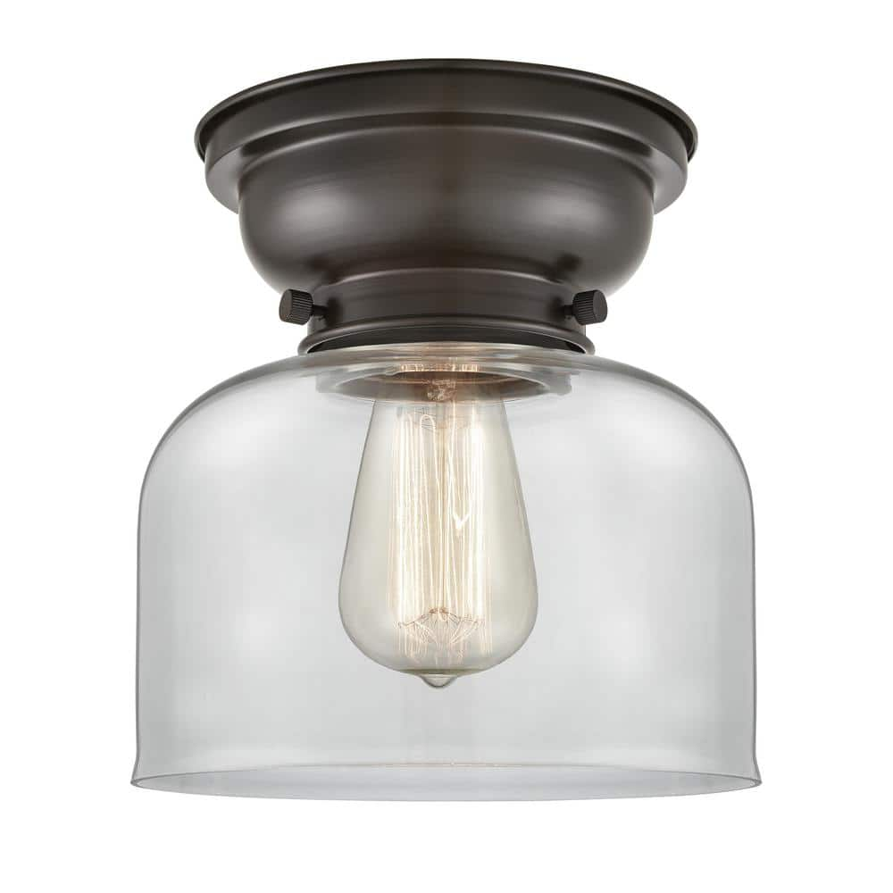 Innovations Bell 8 in. 1-Light Oil Rubbed Bronze, Clear Flush Mount ...