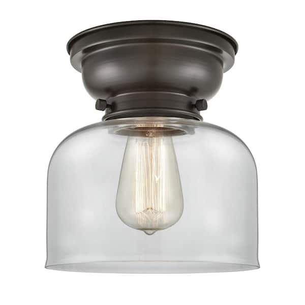 Innovations Bell 8 in. 1-Light Oil Rubbed Bronze, Clear Flush Mount with Clear Glass Shade