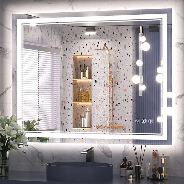 IDEAGLE 40 in. W x 32 in. H White Rectangular Frameless Wall Mount Dimmable LED Bathroom Vanity Mirror with Memory Function