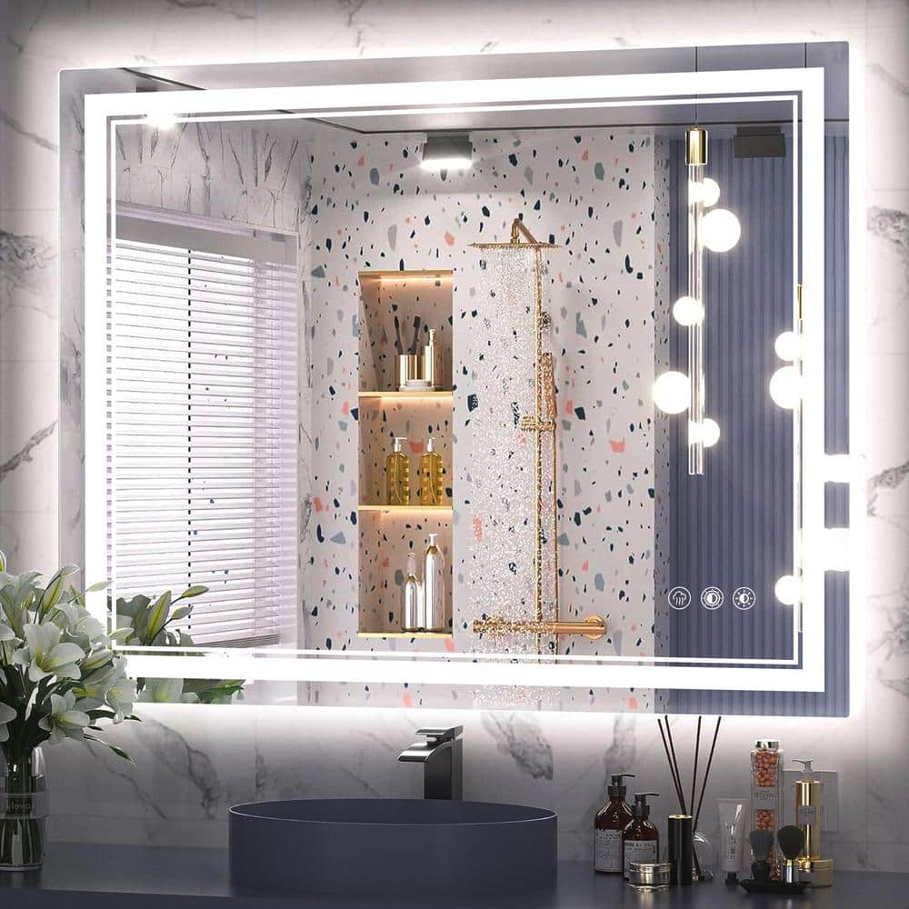 40 in. W x 32 in. H White Rectangular Frameless Wall Mount Dimmable LED Bat