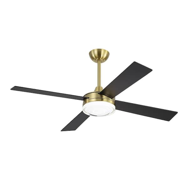 MLiAN 52 in. (4.3 ft. ) Indoor Ceiling Fan with Integrated LED, Glass Shade, Gold