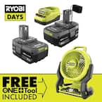 Ryobi One+ 2-Pack 4Ah Battery + Charger + Cordless Hybrid Fan