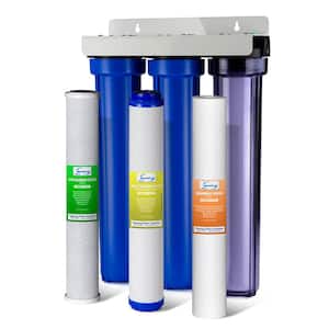 3-Stage Whole House Water Filtration System for Chloramine, PFAS, Chlorine, Sediments, 5-Micron, Blue