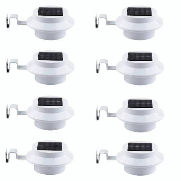 8-Pack White Solar Powered Gutter Lights Finial Outdoor Decorative Waterproof Led Fence Lamp for Wall Deck Garden