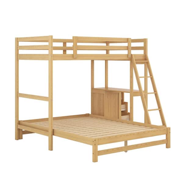 Nestfair Natural Wood Twin over Full Bunk Bed with Built-in Desk and ...