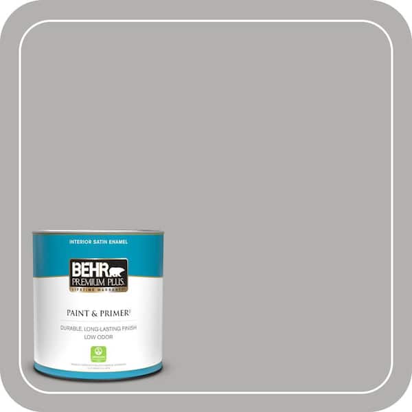 BEHR PREMIUM PLUS 1 qt. #BXC-25 Colonnade Gray Satin Enamel Low Odor Interior Paint & Primer