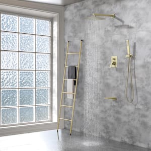1-Spray Patterns with 1.8 GPM 10 in. Wall Mount Shower Head with SUS304 Hand Shower in Brushed Gold (Valve Included)