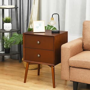 18 in. Brown Rectangle Wood End Table with 2-Drawers