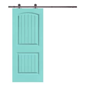 Elegant Series 36 in. x 80 in. Mint Green Stained Composite MDF 2 Panel Camber Top Sliding Barn Door with Hardware Kit