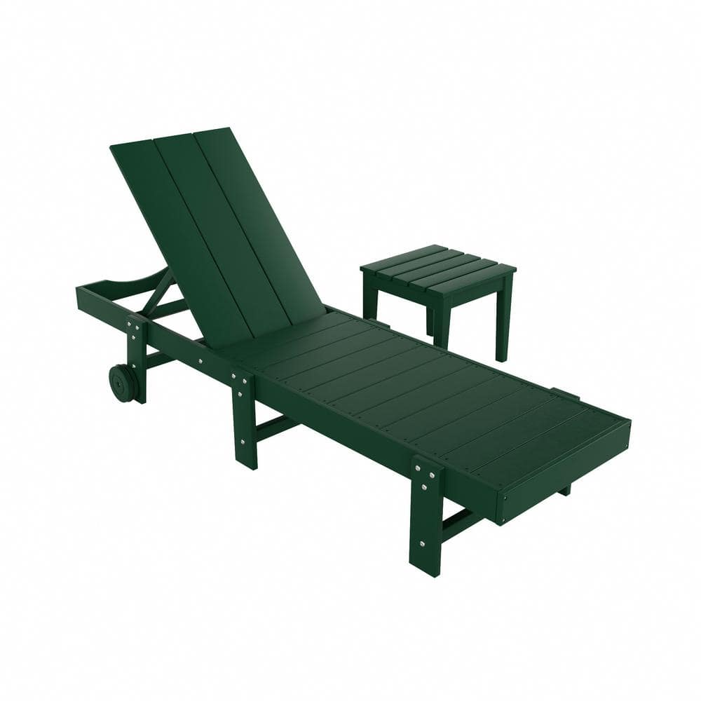 Shoreside 2-Piece Modern Plastic Outdoor Reclining Chaise Lounge With Wheels and Side Table in Dark Green price history on PriceWatchPro