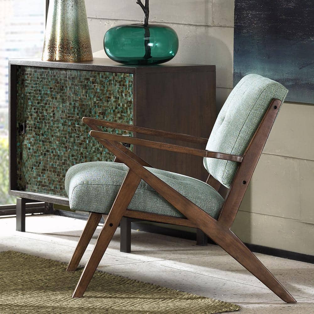 Mid-Century Modern Seafoam Lounge Chair with Pecan Wood Finish