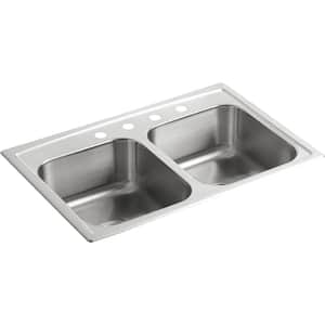 Toccata Drop-In Stainless Steel 33 in. 4-Hole Double Bowl Kitchen Sink
