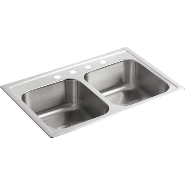 KOHLER Toccata Drop-In Stainless Steel 33 in. 4-Hole Double Bowl Kitchen Sink