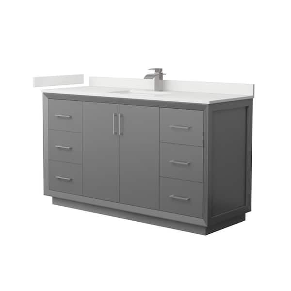 Wyndham Collection Strada 60 in. W x 22 in. D x 35 in. H Single Bath Vanity in Dark Gray with White Quartz Top