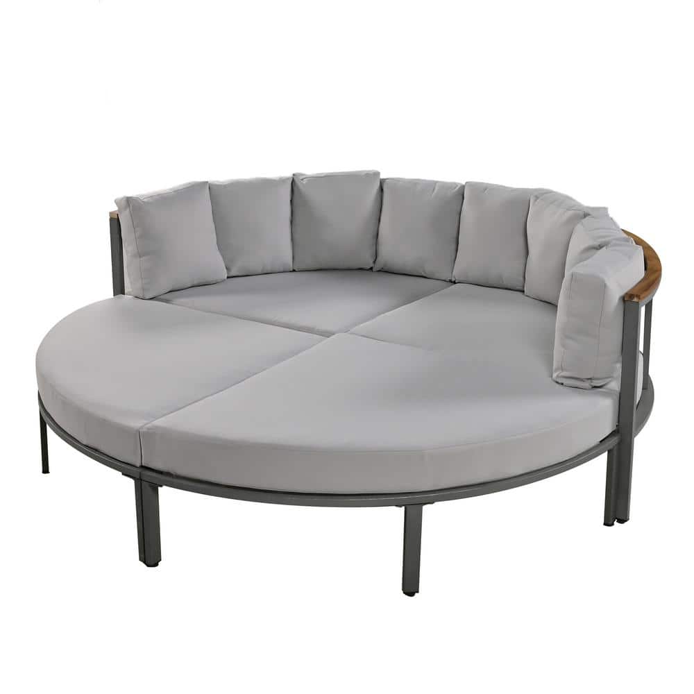 Outdoor 4-Piece Metal Patio Conversation Set with Gray Cushion, Patio Furni
