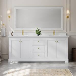 Avery 80 in. W x 22 in. D x 35 in. H Double Sink Bath Vanity in White with Carrara Cultured Marble Top and 70 in. Mirror