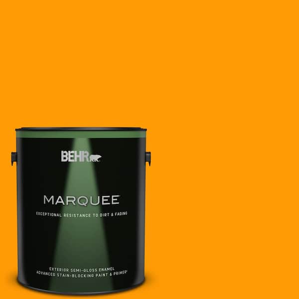 BEHR MARQUEE 1 gal. #S-G-320 Atomic Tangerine Semi-Gloss Enamel Exterior Paint & Primer