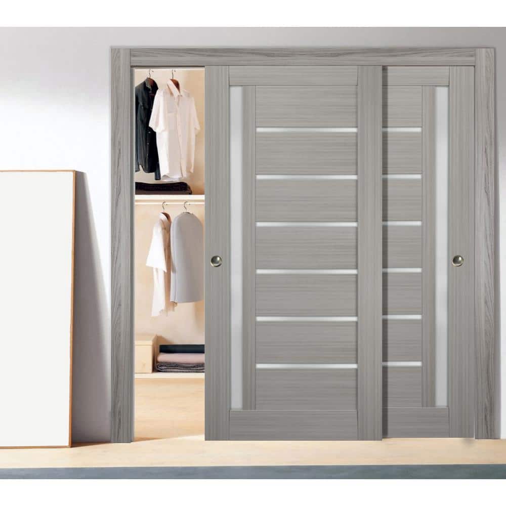 Grey Ash 72 x 80 Inch Frosted Glass Sliding Closet Doors