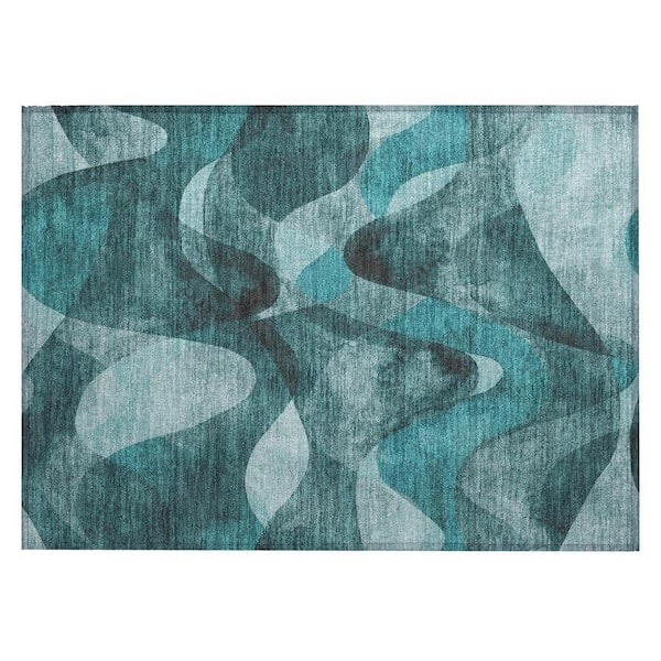 HomeRoots Teal 2 ft. x 3 ft. Woven Abstract Polyester Rectangle Indoor/Outdoor Area Rug