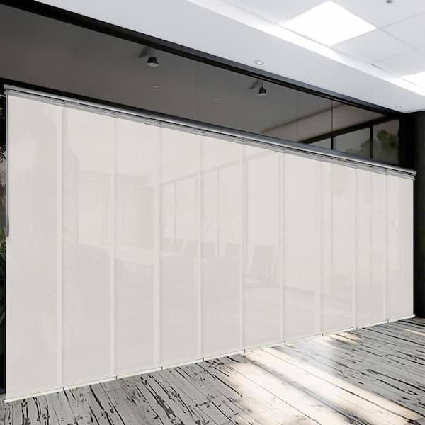 EMOH Buff 120 in. - 218 in. W x 116 in. L Adjustable 10-Panel Satin Nickel Double Rail Panel Track with 23.5 in. Slates