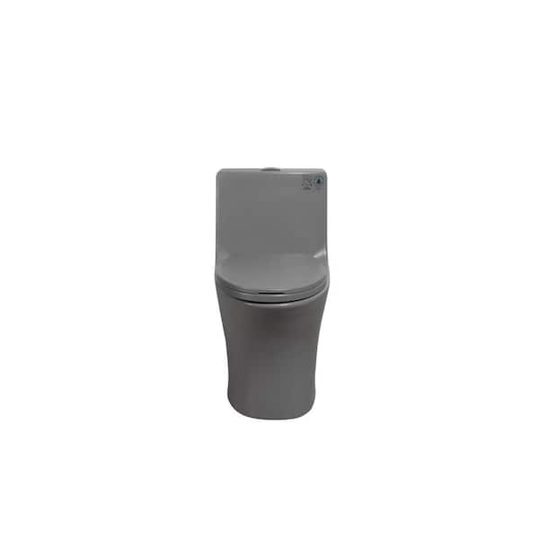 12 in. 1-Piece 1.1/1.6 GPF Water-Efficient Dual Flush Elongated Toilet in Gray Soft Closing Seat Included