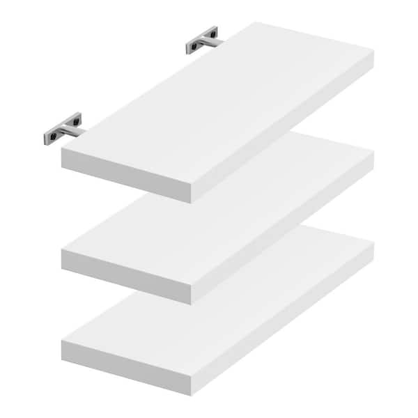 3 Pack 6.70 in W x 16 in D White Paulownia Wood Floating Decorative Wall Shelf Set for Home Decor