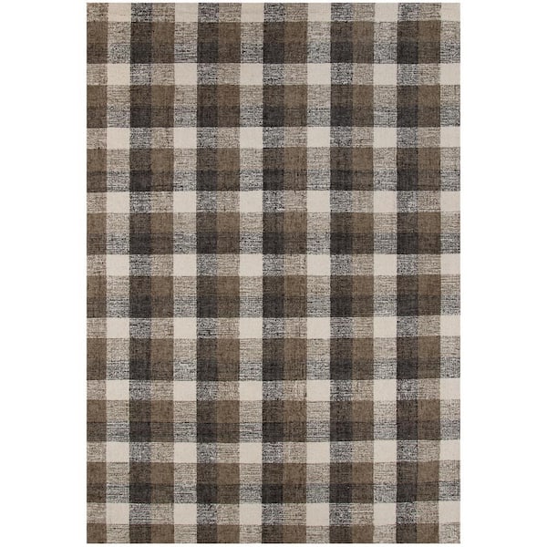 Tartan 8 x 10 Khaki Plaid Pattern Area Rug for High Traffic Living Room Dining Room Bedroom