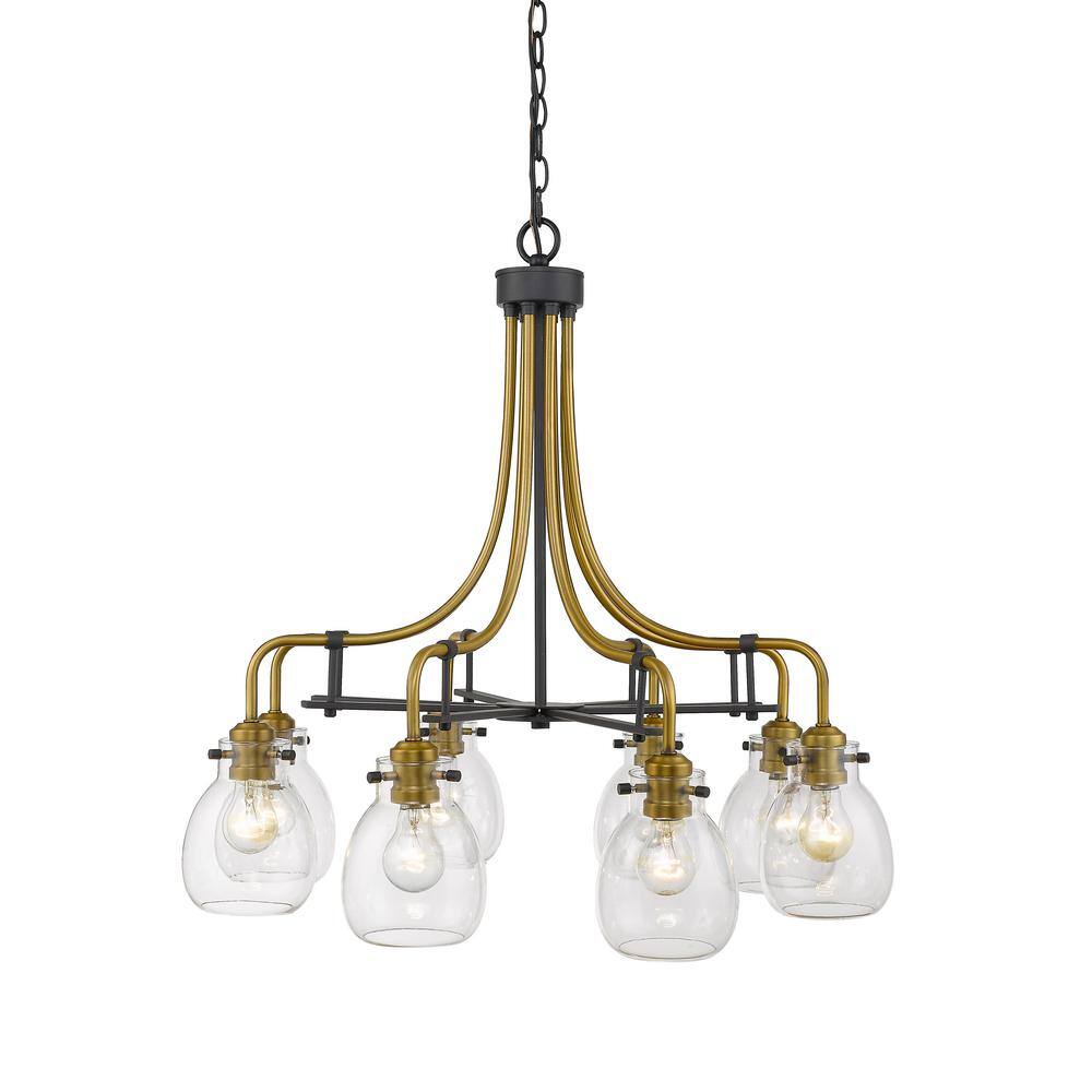 Kraken 28'' Industrial Clear Glass & Olde Brass Chandelier